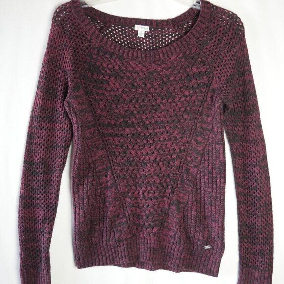 Guess Women S/P Red Heather Open Stitch Long Sleeve Scoop Neck Sweater Pullover - Picture 1 of 13